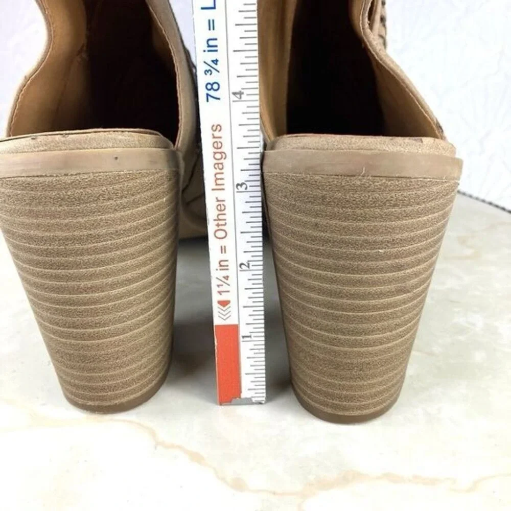 Universal Thread Laser Cut Peep Toe Booties Womens 10 Tan Block Heel Cutout Zip